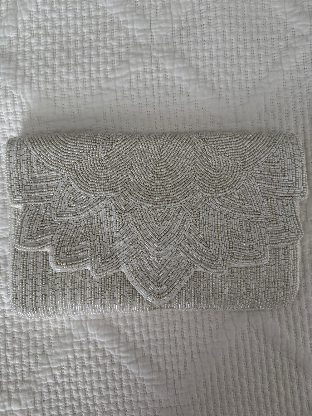 Elegant Beaded White Clutch Purse
